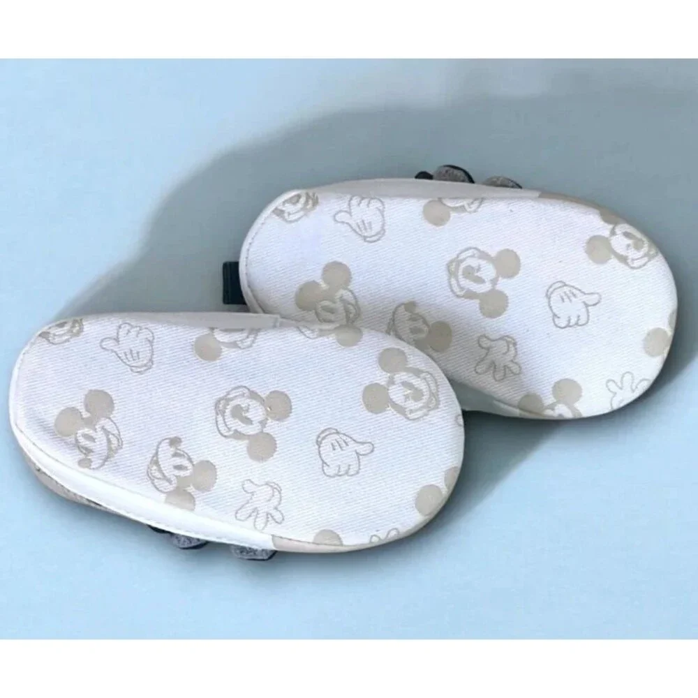 Disney Baby Soft Infant Crib Shoes Tan Corduroy Embroidered Mickey Mouse 6-9m
